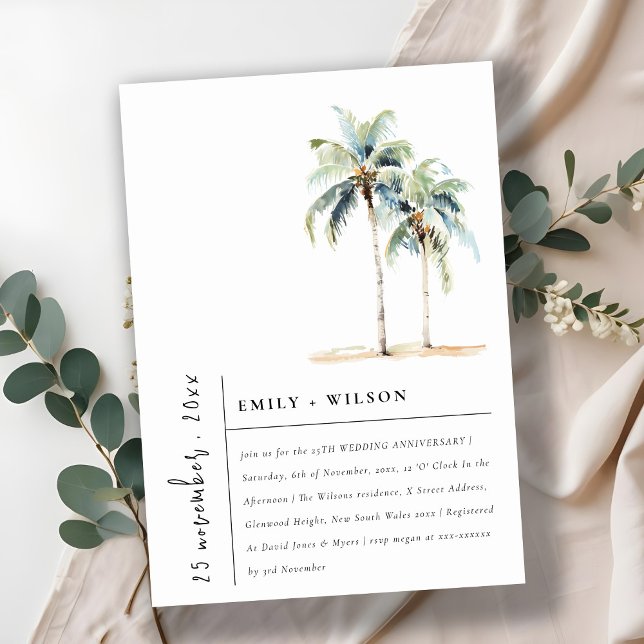 Invitación Aniversario del Boda tropical de palmeras mínimas (Subido por el creador)
