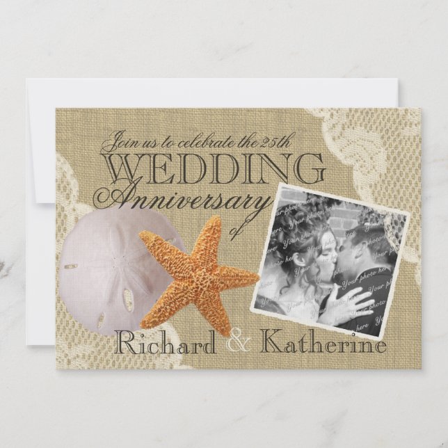 Invitación Aniversario del Boda Vintage Beach and Lace (Anverso)
