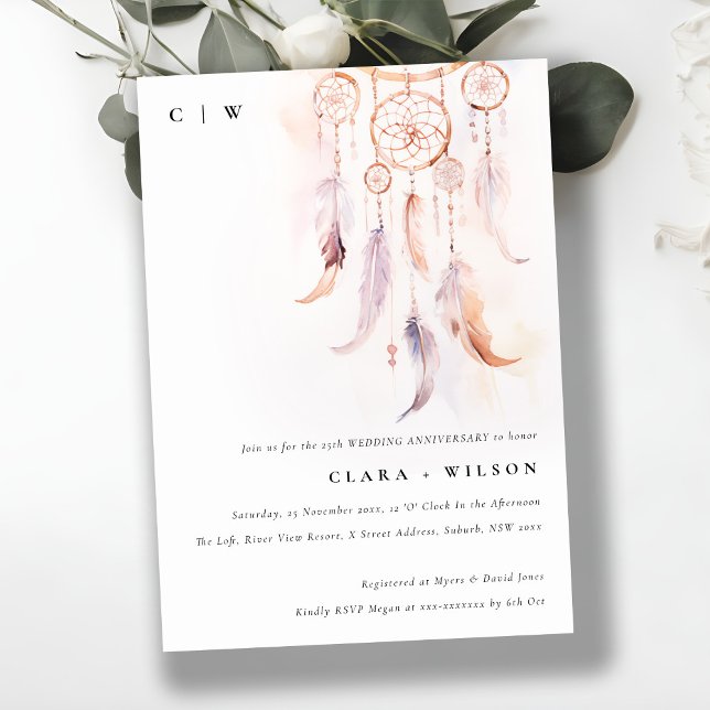 Invitación Aniversario del Boho Feather Dreamcatcher Boda (Subido por el creador)