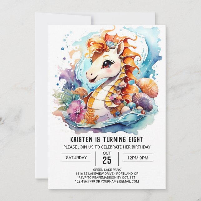 Invitación Aniversario del caballito de mar Nautical Ocean Dr (Anverso)