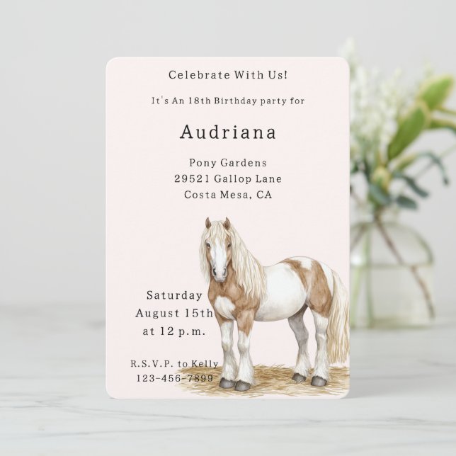 Invitación Aniversario del Caballo Blanco Marrón (Anverso de pie)