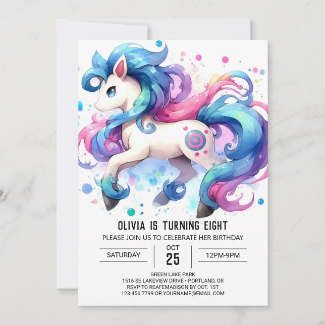 Invitación Aniversario del Caballo de Niños Modernos (Anverso)