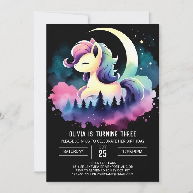 Invitación Aniversario del Caballo de Whimsical (Anverso)