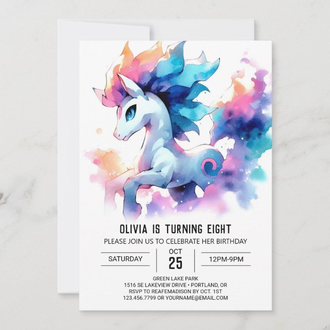 Invitación Aniversario del caballo imprimible encantado (Anverso)