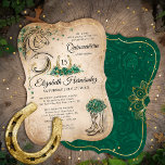 Invitación Aniversario del Caballo Rústico de la Quinceañera<br><div class="desc">¿En busca de ideas fiestas con temática verde y dorada para una rústica cowgirl occidental quinceanera XV / dulce 16 cumpleaños, boda ecuestre o quizás otra fiesta o gran día? Crea tus propias y rústicas invitaciones para la quinceañera de caballo de ranchera usando una fresca plantilla DIY que muestra el...</div>