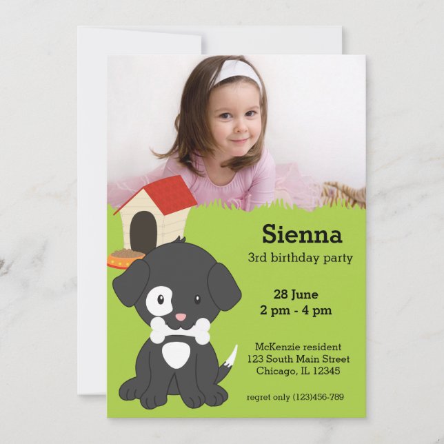 Invitación Aniversario del cachorro lindo (Anverso)