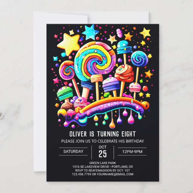 Invitación Aniversario del Candyland caprichoso (Anverso)