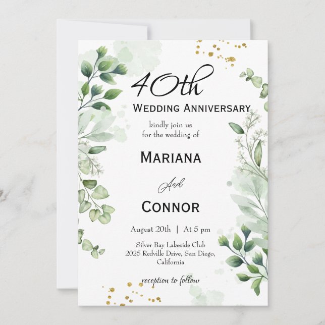 Invitación Aniversario del caprichoso Boho Greenery Boda (Anverso)
