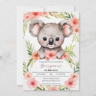 Invitación Aniversario del Chica de Cute Little Floral Koala