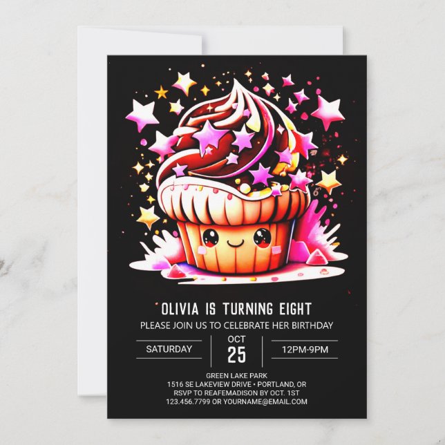 Invitación Aniversario del Chica de Muffin elegante y elegant (Anverso)