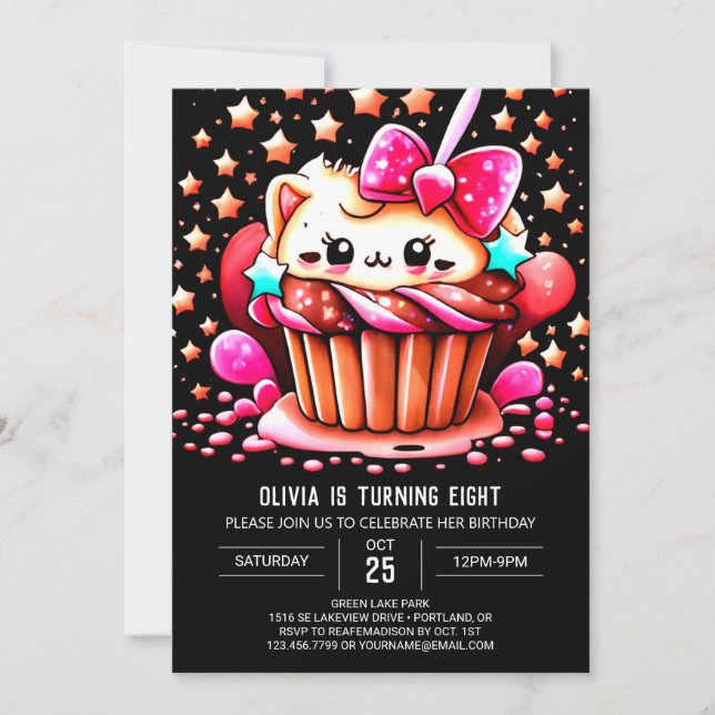 Invitación Aniversario del Chica de Muffin mágico de la paste (Anverso)