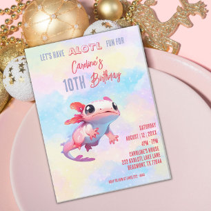 Invitación Aniversario del chica de Rainbow axolotl