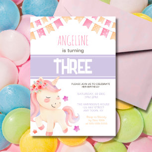 Invitación Aniversario del Chica de Unicornio Rosa