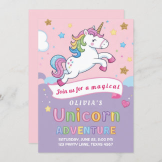 Invitación Aniversario del Chica del arcoiris de Unicornio, l