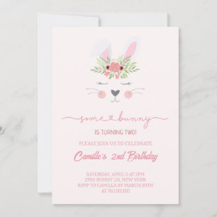 Invitación Aniversario del chica del conejo rosa