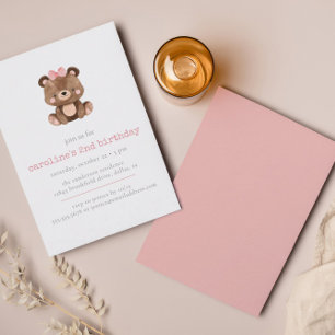 Invitación Aniversario del Chica del oso de Woodland Rosa Cut
