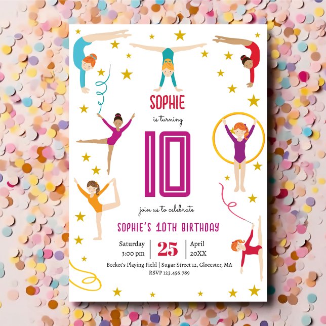 Invitación Aniversario del chica deportivo de acrobacia y gim (Subido por el creador)