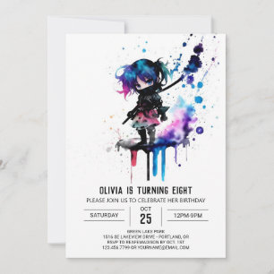 Invitación Aniversario del Chica digital Ninja simple pintado