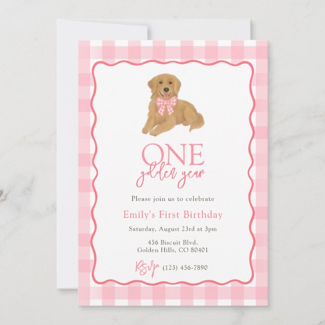 Invitación Aniversario del Chica Golden Retriever One Golden  (Anverso)