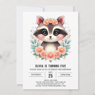 Invitación Aniversario del Chica Raccoon de los Niños Encanta