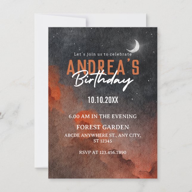 Invitación Aniversario del cielo de la noche de la acuarela e (Anverso)