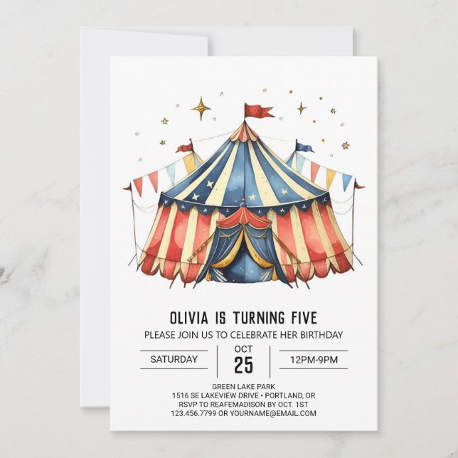 Invitación Aniversario del Circo de Niños Personalizados Senc (Anverso)