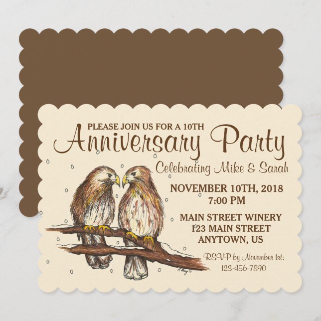Invitación Aniversario del compromiso Fiesta Amarra Hawks (Anverso / Reverso)