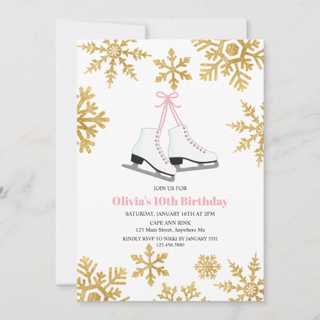 Invitación Aniversario del copo de nieve de oro rosado en pat (Anverso)