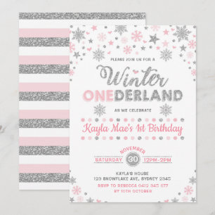 Invitación Aniversario del Copo de Nieve Rosado de la Plata O