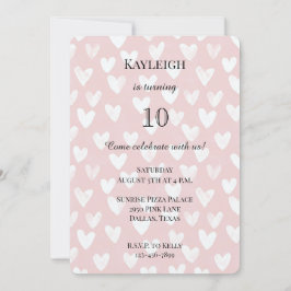 Invitación Aniversario del Corazón Blanco Rosa Girly