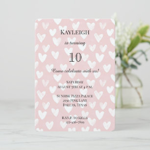 Invitación Aniversario del Corazón Blanco Rosa Girly