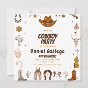 Invitación Aniversario del Cowboy de Brown Cute