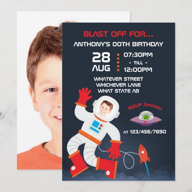 Invitación Aniversario del cumpleaños del espacio exterior, a (Anverso / Reverso)