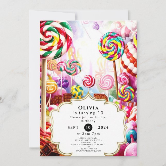 Invitación Aniversario del desgarrador Pastel Candyland (Anverso)