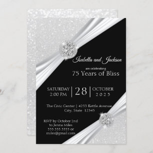 Invitación Aniversario del diamante 75/60 Purpurina blanco
