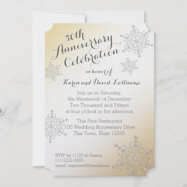 Invitación Aniversario del Dorado 50 del Boda del copo de nie (Anverso)