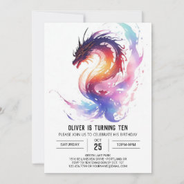 Invitación Aniversario del Dragón de la acuarela mágica