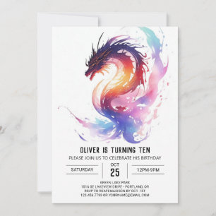 Invitación Aniversario del Dragón de la acuarela mágica