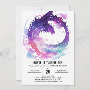 Invitación Aniversario del Dragón de la acuarela mágica