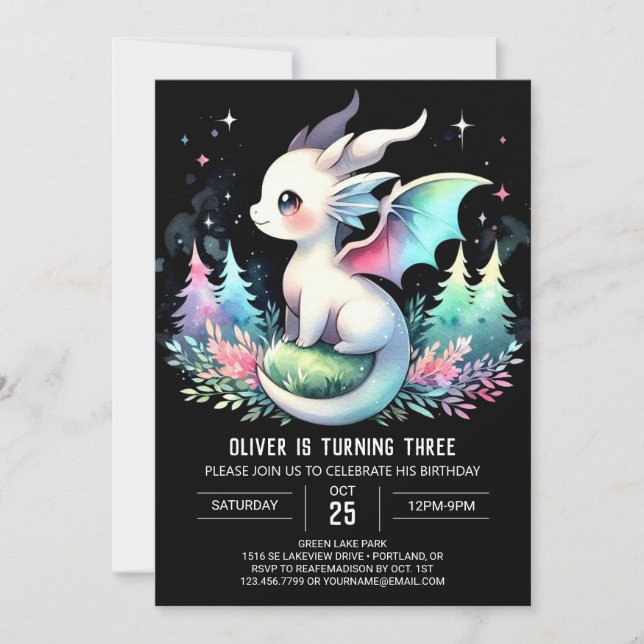 Invitación Aniversario del Dragón de la Fantasía Cute (Anverso)