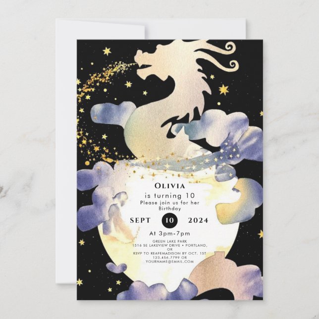 Invitación Aniversario del Dragón del Pastel Mágico (Anverso)