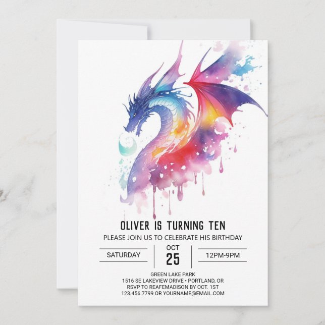 Invitación Aniversario del Dragón Magnífico Encantado (Anverso)