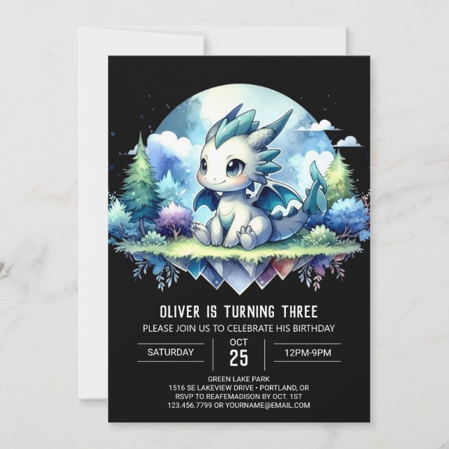Invitación Aniversario del dragón poco encantado (Anverso)
