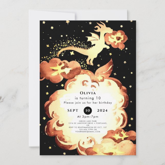 Invitación Aniversario del Dragón Simple Encantado (Anverso)