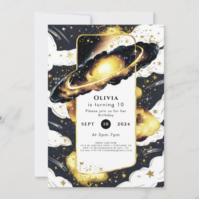 Invitación Aniversario del espacio de galaxia encantado (Anverso)