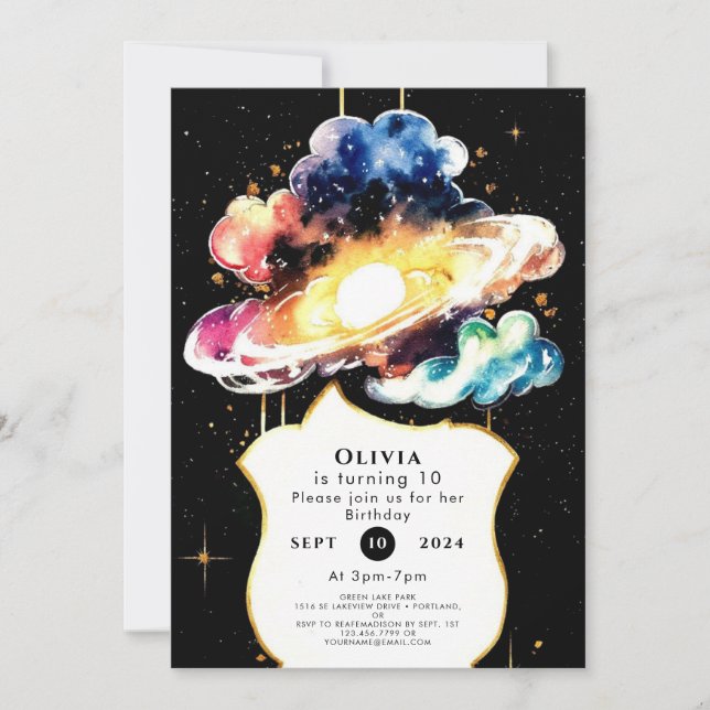 Invitación Aniversario del espacio de Whimsy cósmico (Anverso)