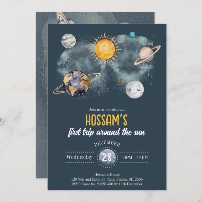 Invitación Aniversario del espacio exterior Galaxy Sun Moon E (Anverso / Reverso)