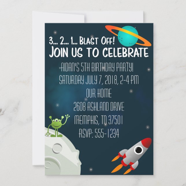 Invitación Aniversario del espacio exterior Invitar a la nave (Anverso)