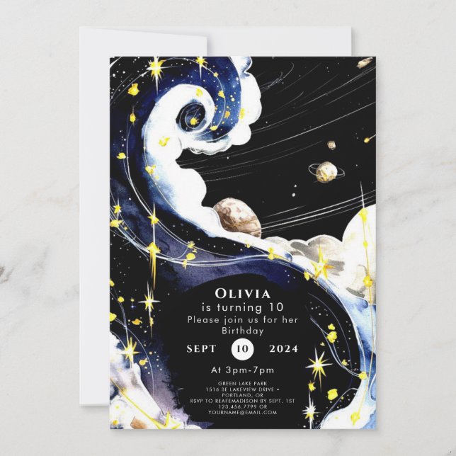 Invitación Aniversario del espacio simple de galaxia (Anverso)