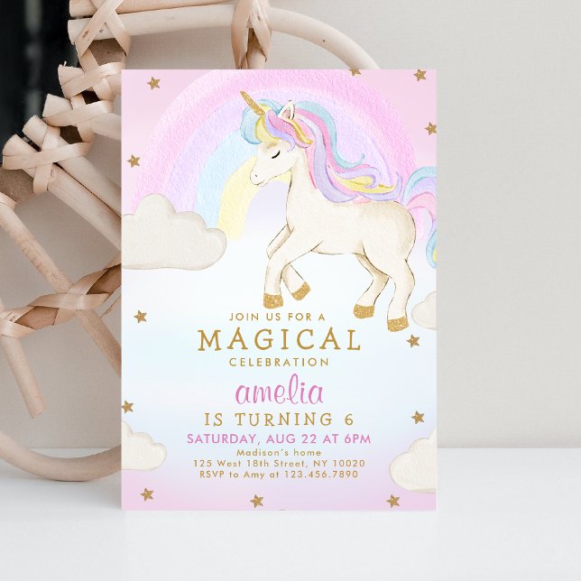 Invitación Aniversario del Fiesta del arcoiris de Unicornio (Subido por el creador)
